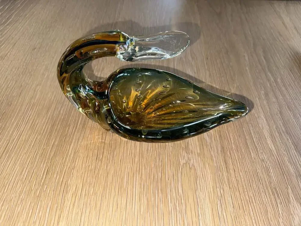 RARE MURANO GUILDCRAFT Art Glass Duck Bowl Dish Multicolor Beak Clear